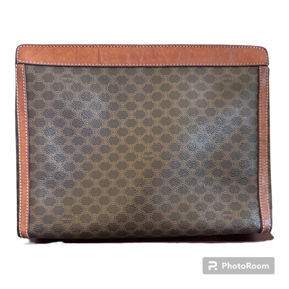 Celine Brown Monogram Canvas Clutch with Tan Leather Trim - Picture 2 of 8